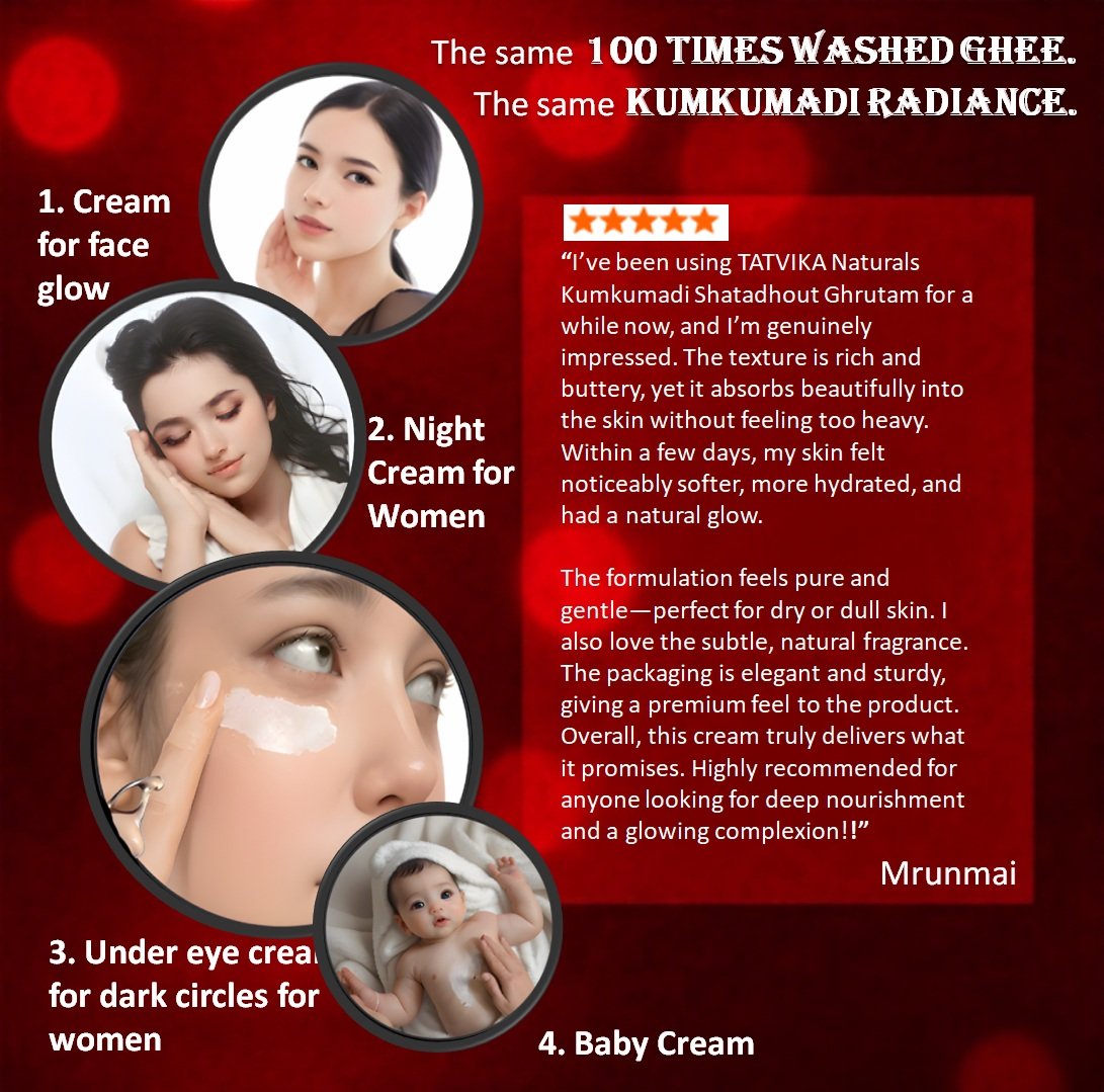 Tatvika Naturals Shata dhauta ghrita | kumkumadi face cream | under eye cream for dark circles | night cream for women | gheesutra face emulsion | glow moisturizer for face | 50g - Image 8