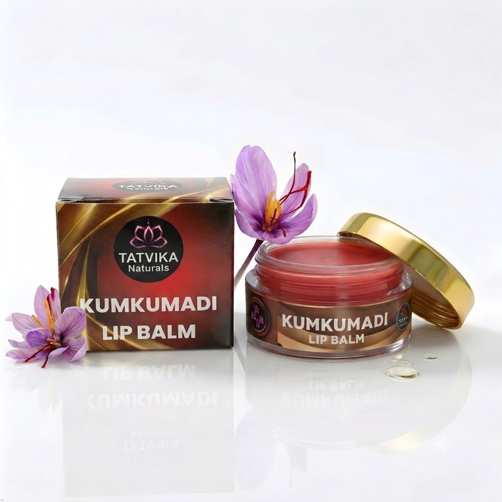 Kumkumadi Lip Balm for Dark & Pigmented Lips – Saffron, Shea & Calendula, 10g | Tatvika Naturals