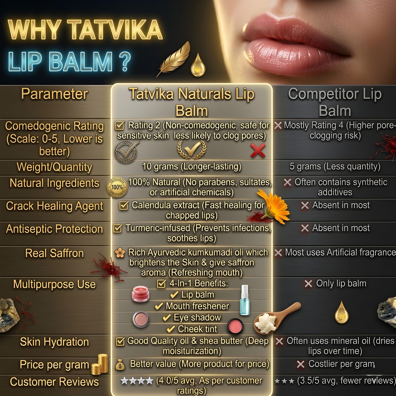 Gemini Generated Image W4Pw5Qw4Pw5Qw4Pw related to Kumkumadi Lip Balm for Dark, Pigmented Lips Tatvika Naturals