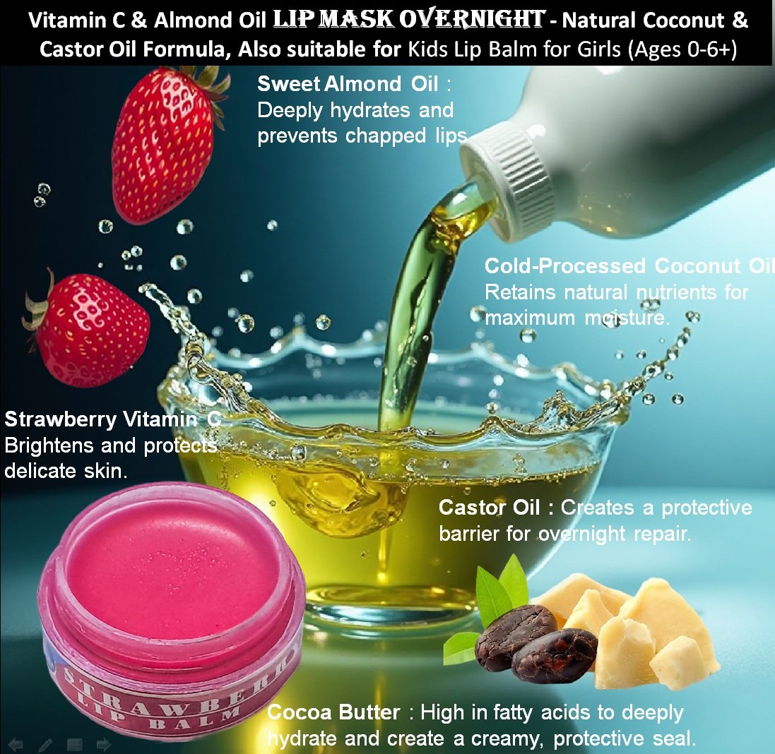 Tipsy Lips Strawberry Lip Mask Overnight Treatment with Shea Butter and Vitamin E, Natural Nourishing Lip Balm for Kids and Adults, Baby Safe Formula 0-5 Years, 3 in One Moisturizer - Image 12