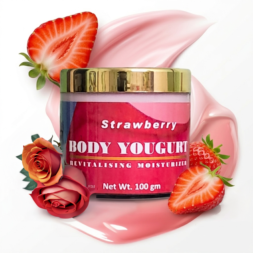 An image related to Extra large 5-in-1 Body Yogurt, Skin Malai, Hydrating Aqua Gel Body Cream for Dry Skin with Strawberry Extract, Berry Complex, Lightweight Hand Cream, Body Lotion for Glowing Skin, Odor Control, 100g, designed to support the page content and visitor experience.