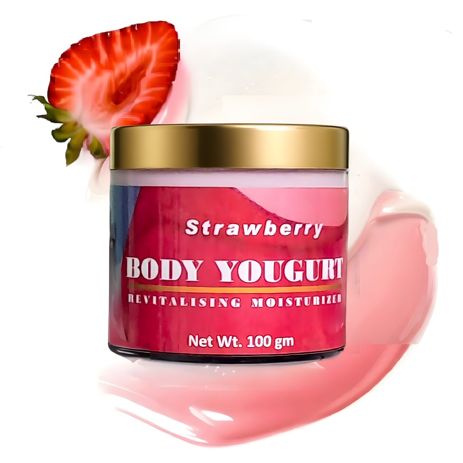 Extra large 5-in-1 Body Yogurt, Skin Malai, Hydrating Aqua Gel Body Cream for Dry Skin with Strawberry Extract, Berry Complex, Lightweight Hand Cream, Body Lotion for Glowing Skin, Odor Control, 100g