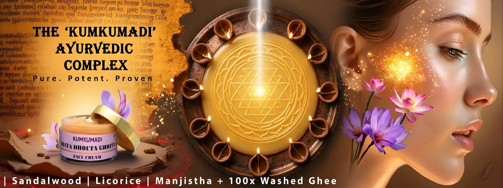 Kumkumadi Shata Dhauta Ghrita ayurvedic face cream with sandalwood, licorice and manjistha