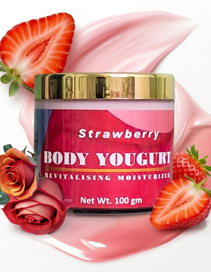An image related to Extra large 5-in-1 Body Yogurt, Skin Malai, Hydrating Aqua Gel Body Cream for Dry Skin with Strawberry Extract, Berry Complex, Lightweight Hand Cream, Body Lotion for Glowing Skin, Odor Control, 100g, designed to support the page content and visitor experience.